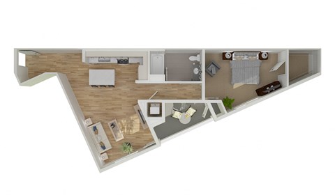 Floor plan for 1 bed, 1 bath, 806 sqft